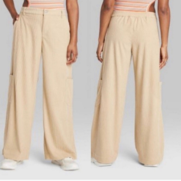 Wild Fable Low-Rise Relaxed Wide Leg Corduroy Cargo Pants Women's Large L EUC - Picture 4 of 15